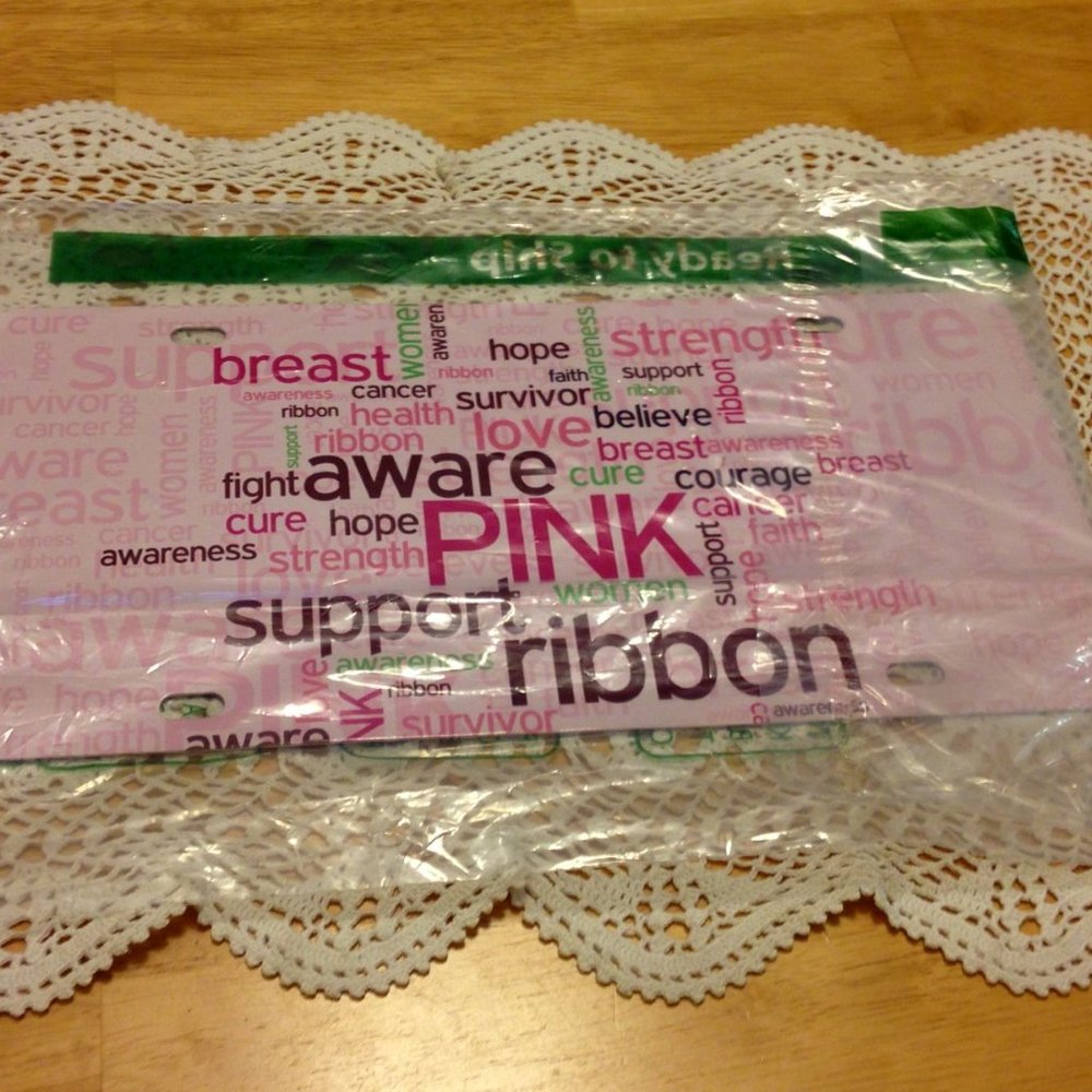 Breast Cancer Awareness auto tag, Pink ribbon car plate